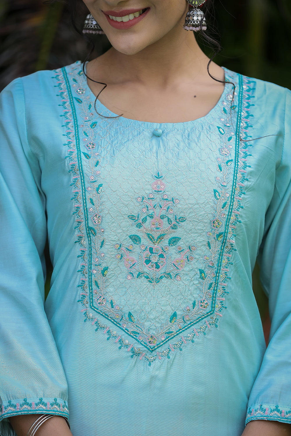 Kaajh Women's Sea Green Modal Silk Suit Set | Grocsy
