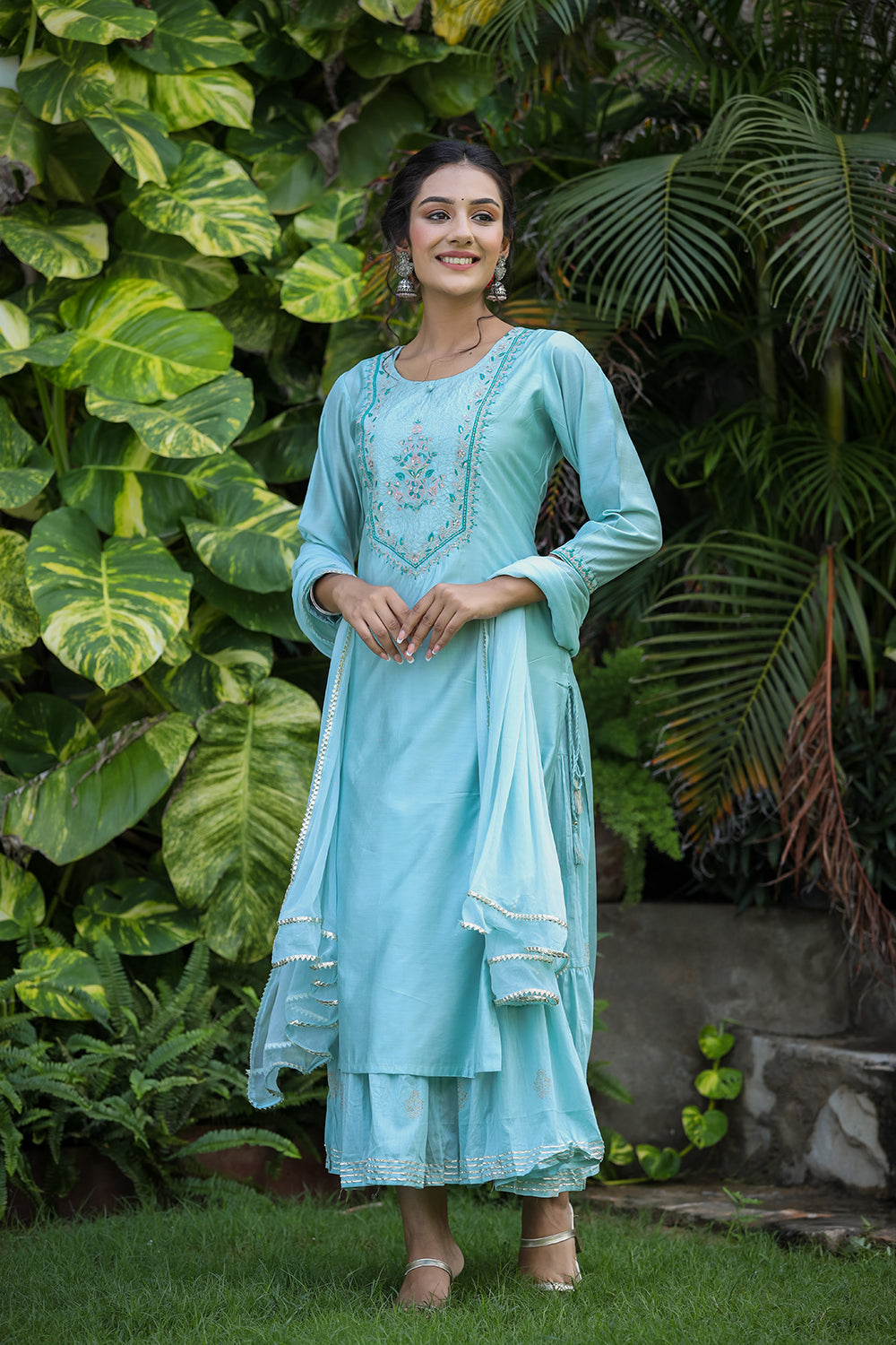 Kaajh Women's Sea Green Modal Silk Suit Set | Grocsy