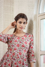Kaajh Women's White Green Floral Printed Cotton Ethnic Dress | Grocsy