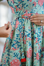 Kaajh Women's Light Green Floral Printed Cotton Ethnic Dress | Grocsy