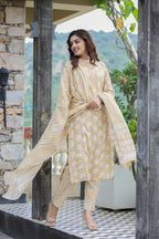 Kaajh Women's Light Brown Floral Printed Suit Set | Grocsy