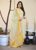 Kaajh Woman's Yellow Ethnic Print Cotton Kurta Pant Set With Dupatta | Grocsy