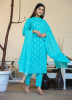 Kaajh Green Floral Printed Kurta Pant Set For Women | Grocsy
