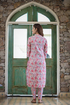 Kaajh Women's Pink Floral Printed Kurta Pant Set | Grocsy