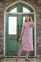 Kaajh Women's Pink Floral Printed Kurta Pant Set | Grocsy