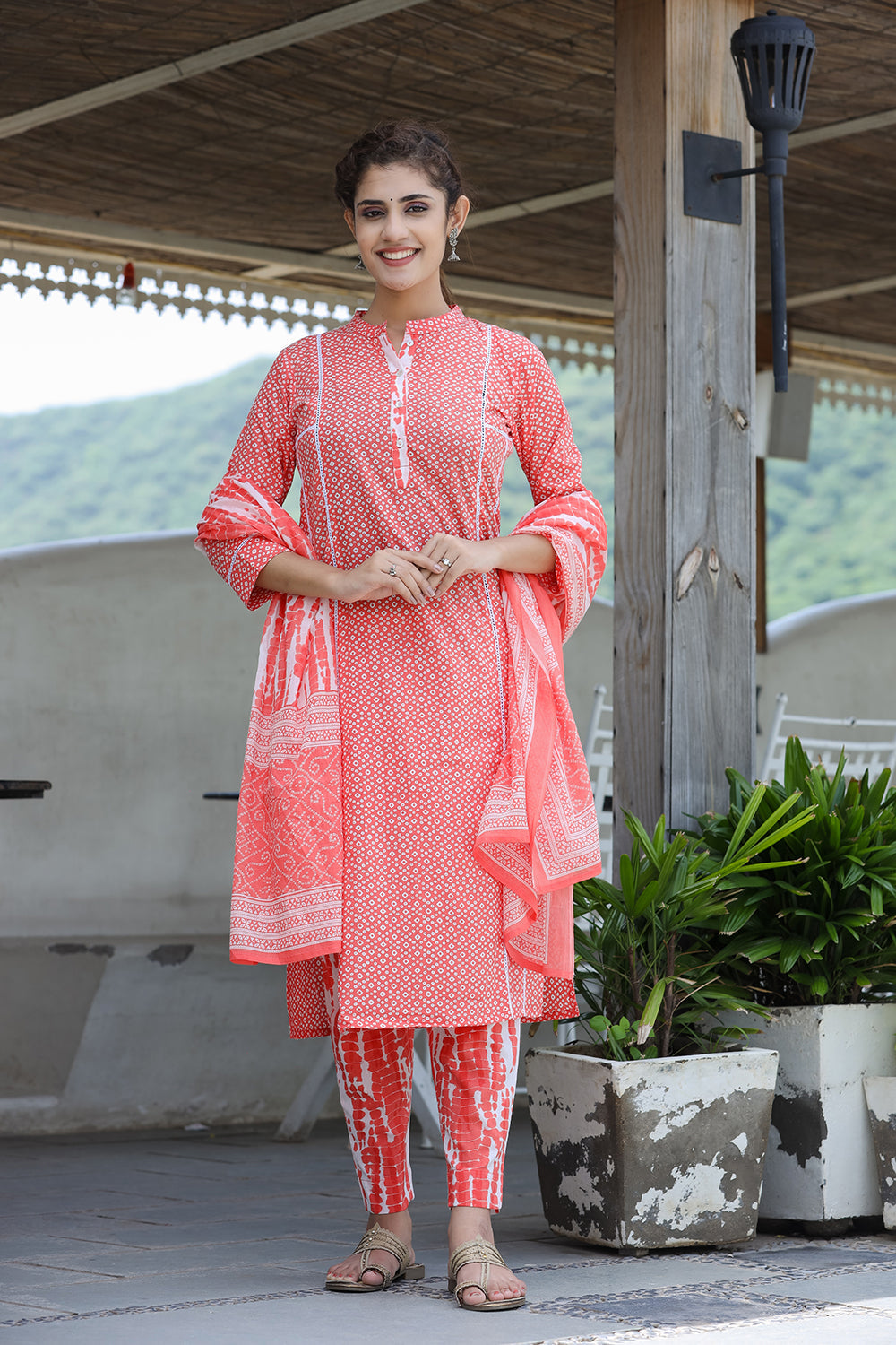 Kaajh Women's Pink Printed Cotton suit set | Grocsy