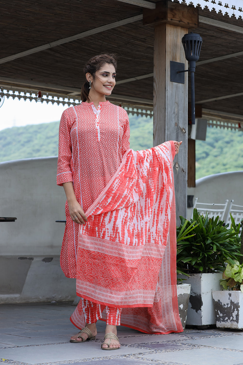 Kaajh Women's Pink Printed Cotton suit set | Grocsy