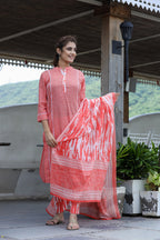 Kaajh Women's Pink Printed Cotton suit set | Grocsy