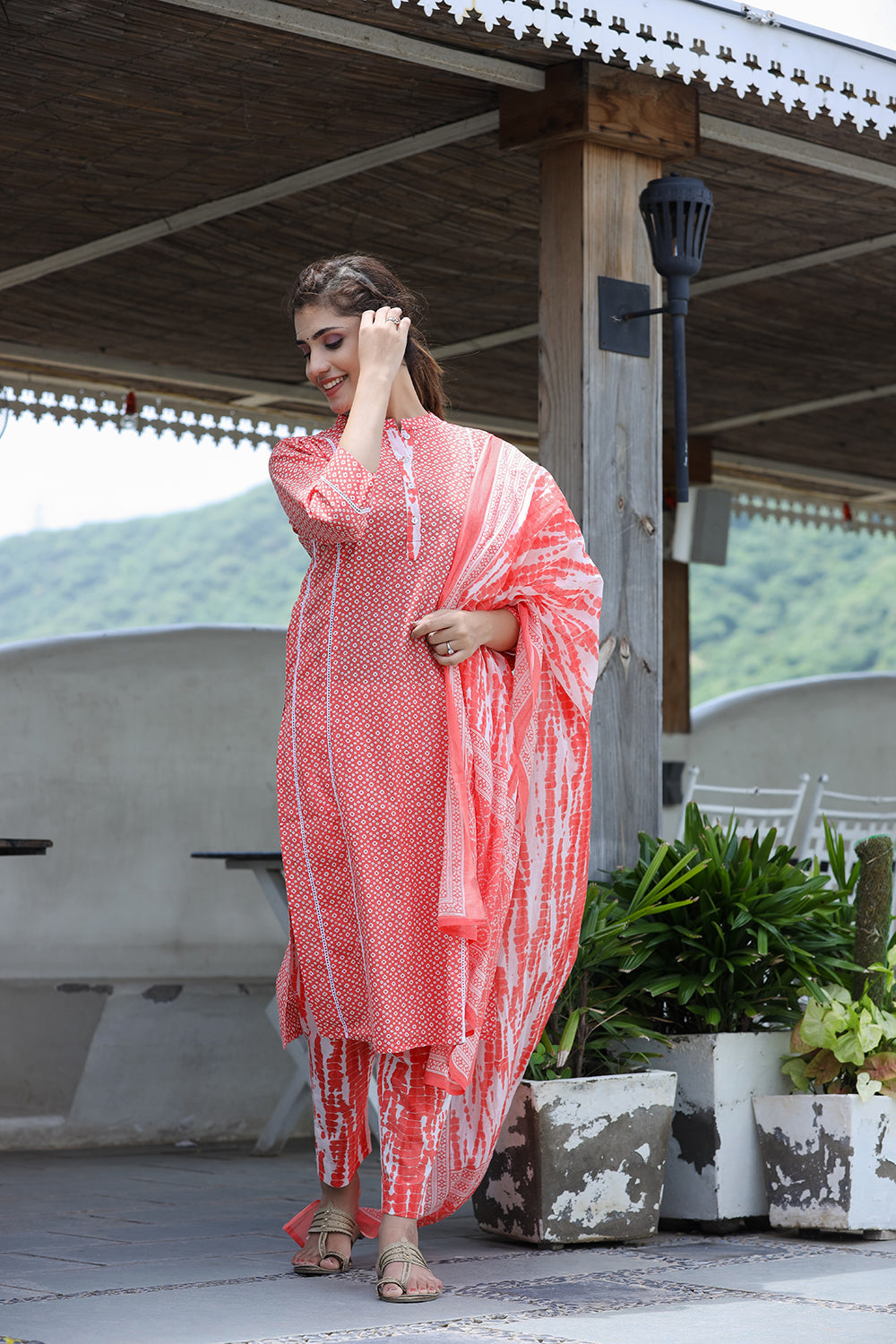 Kaajh Women's Pink Printed Cotton suit set | Grocsy