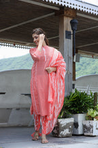 Kaajh Women's Pink Printed Cotton suit set | Grocsy