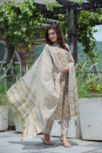 Kaajh Women's Brown Floral Cotton Suit Set | Grocsy