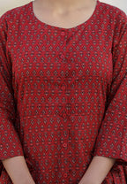 Kaajh Maroon Printed Shirt Style Cotton Tunic | Grocsy