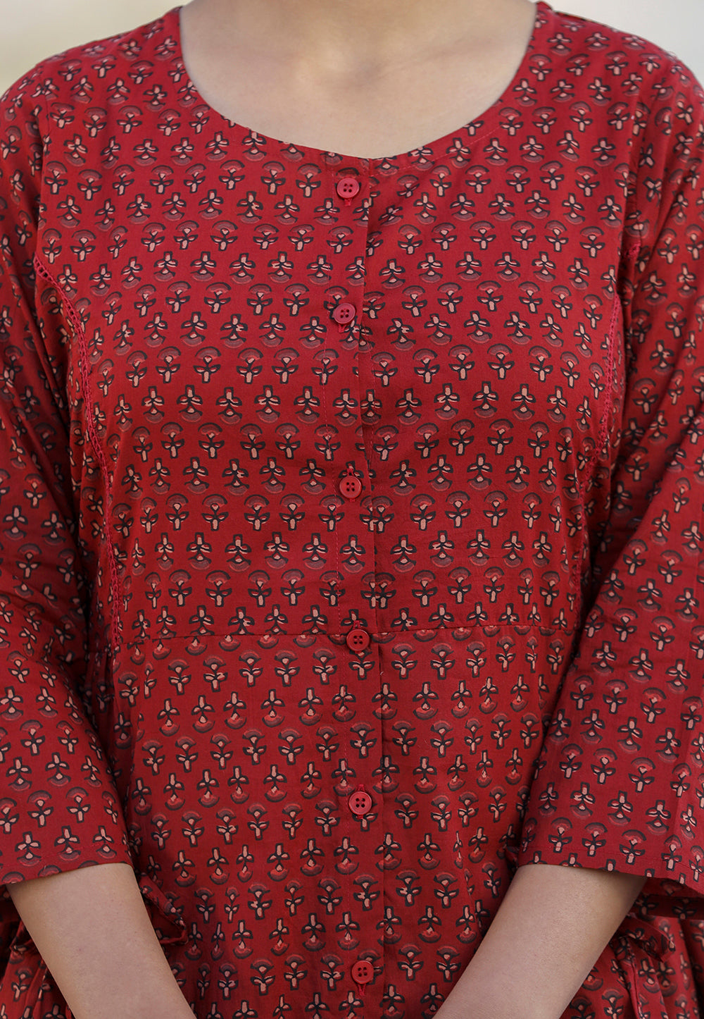Kaajh Maroon Printed Shirt Style Cotton Tunic | Grocsy