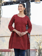 Kaajh Maroon Printed Shirt Style Cotton Tunic | Grocsy