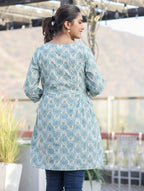 Kaajh Off White Green Printed Shirt Style Cotton Tunic | Grocsy