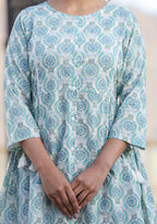 Kaajh Off White Green Printed Shirt Style Cotton Tunic | Grocsy