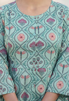 Kaajh Green Motif Printed Shirt Style Cotton Tunic | Grocsy