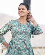 Kaajh Green Motif Printed Shirt Style Cotton Tunic | Grocsy