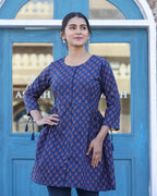 Kaajh Blue Printed Shirt Style Cotton Tunic | Grocsy