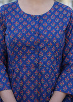 Kaajh Blue Printed Shirt Style Cotton Tunic | Grocsy