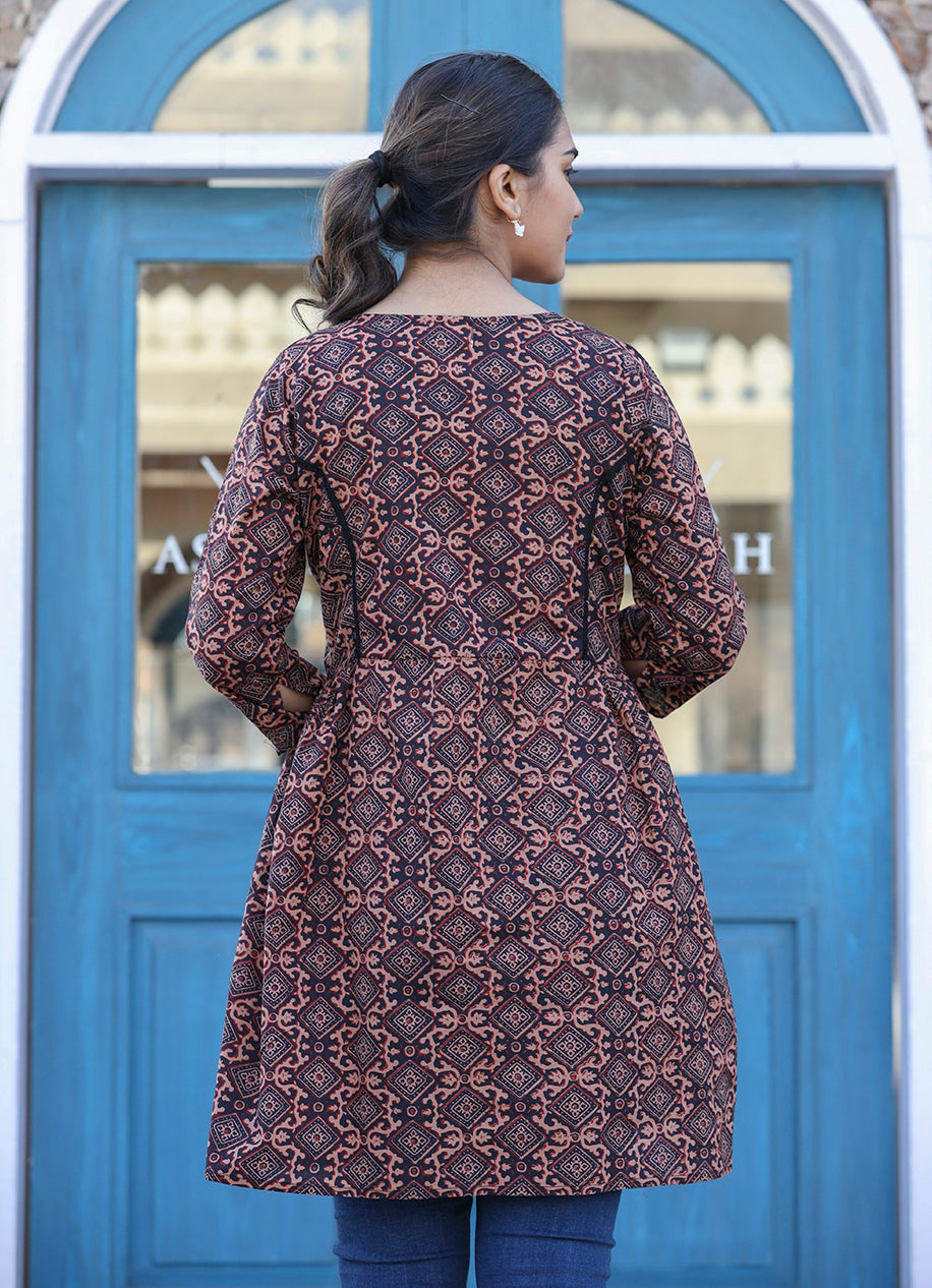 Kaajh Coffee Brown Cotton Shirt Style Tunic | Grocsy