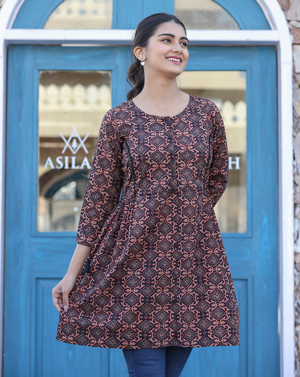 Kaajh Coffee Brown Cotton Shirt Style Tunic | Grocsy