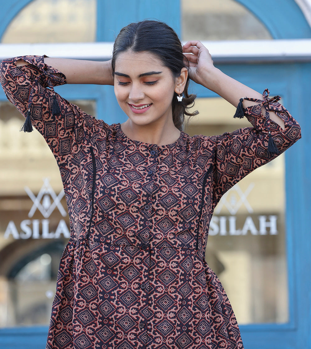 Kaajh Coffee Brown Cotton Shirt Style Tunic | Grocsy