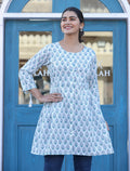 Kaajh White Printed Cotton Shirt Style Tunic Top | Grocsy