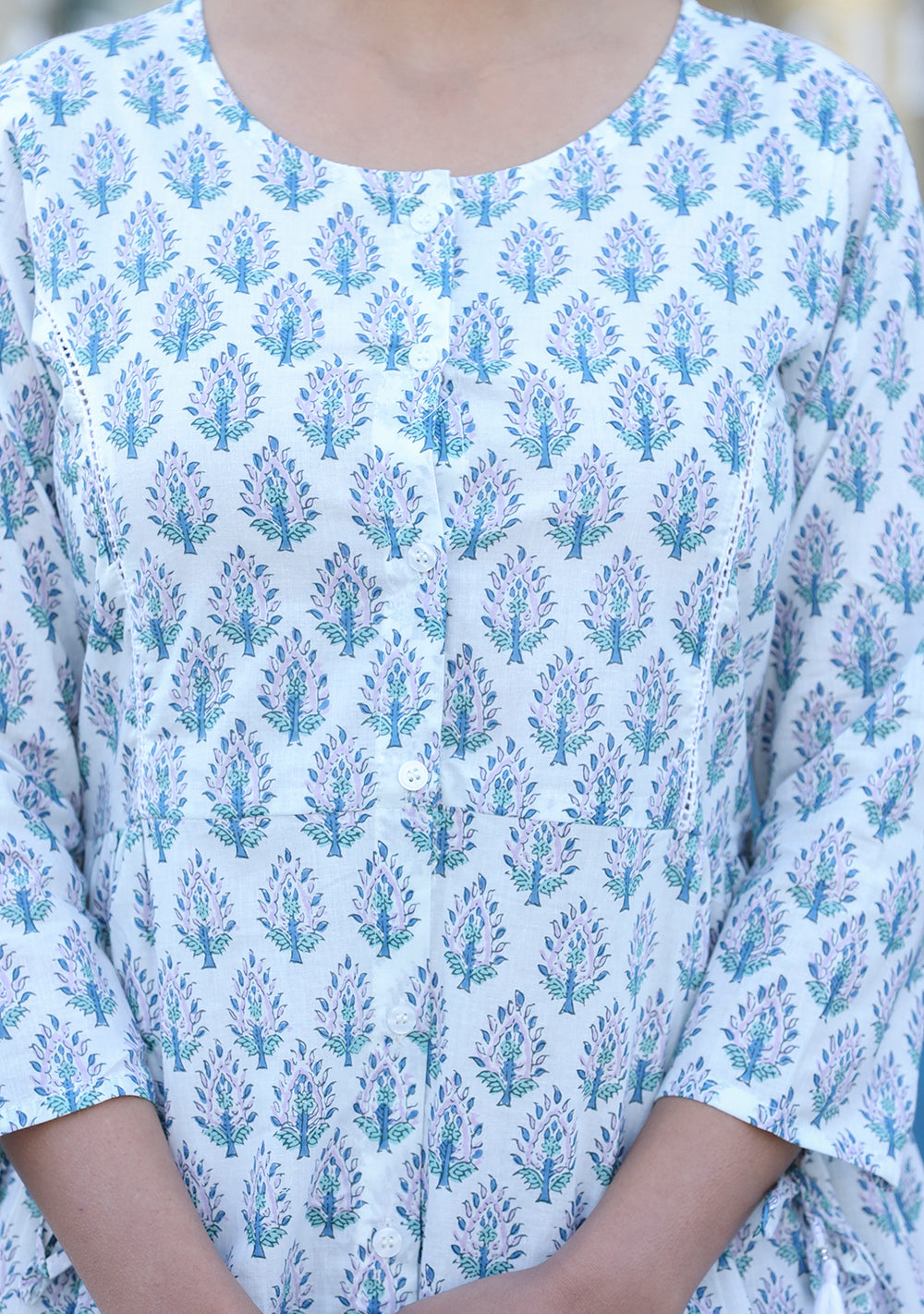 Kaajh White Printed Cotton Shirt Style Tunic Top | Grocsy