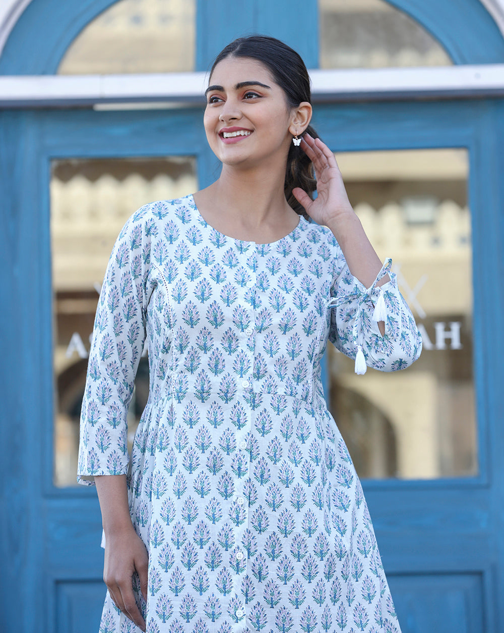 Kaajh White Printed Cotton Shirt Style Tunic Top | Grocsy