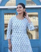 Kaajh White Printed Cotton Shirt Style Tunic Top | Grocsy
