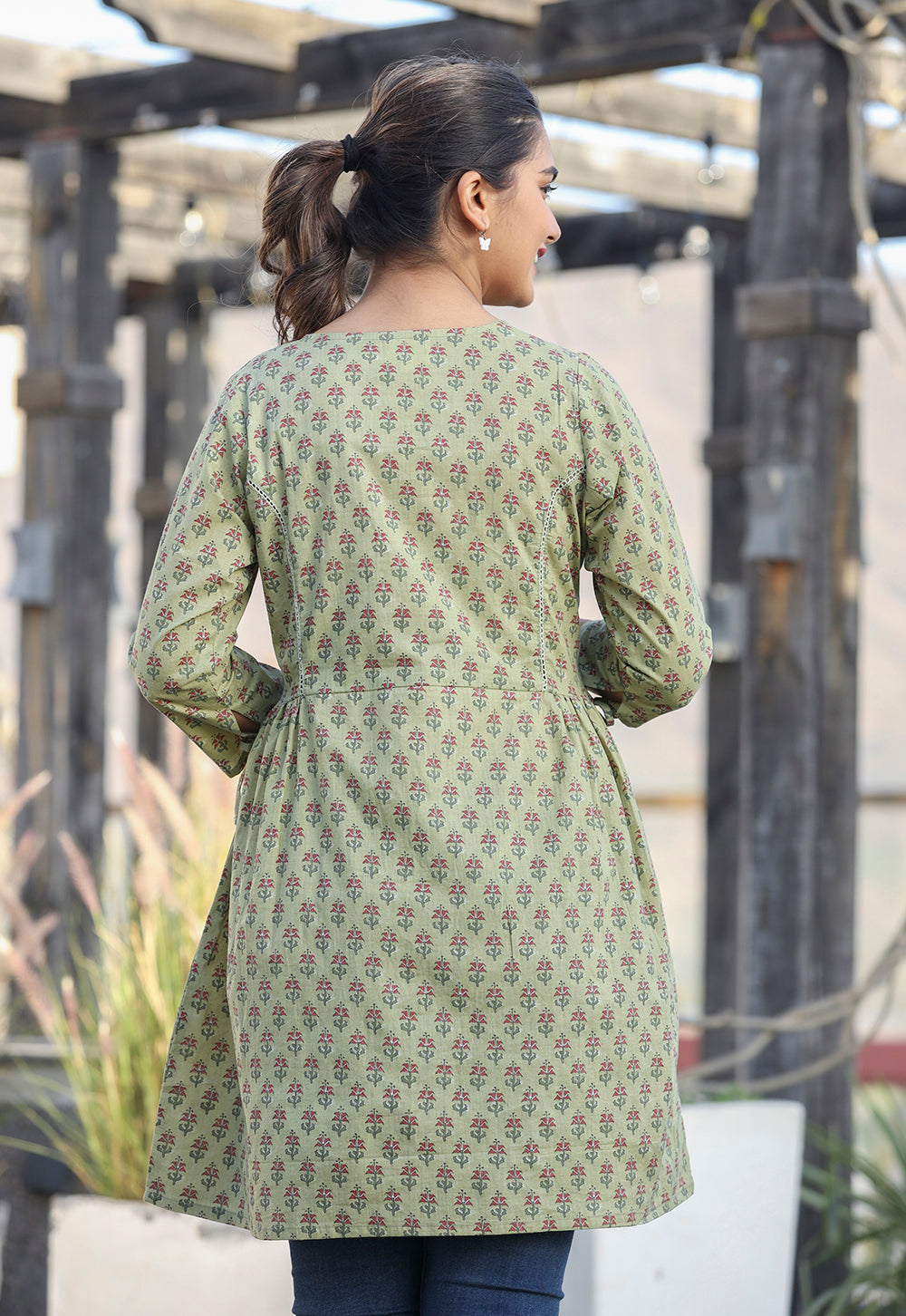 Kaajh Green Printed Cotton Shirt Style Tunic | Grocsy