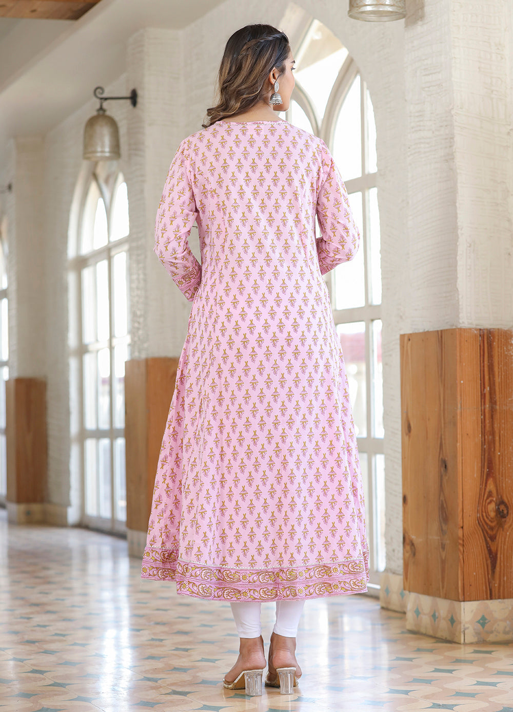 Kaajh Pink Cotton Printed A-line Kurta | Grocsy
