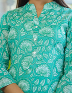 Kaajh Woman's Pastel Green Floral Print Cotton Casual Kurta | Grocsy