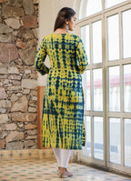 Kaajh Women's Green Shibori Tie Dye Cotton Casual Kurta | Grocsy