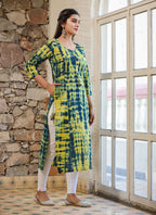 Kaajh Women's Green Shibori Tie Dye Cotton Casual Kurta | Grocsy
