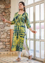 Kaajh Women's Green Shibori Tie Dye Cotton Casual Kurta | Grocsy