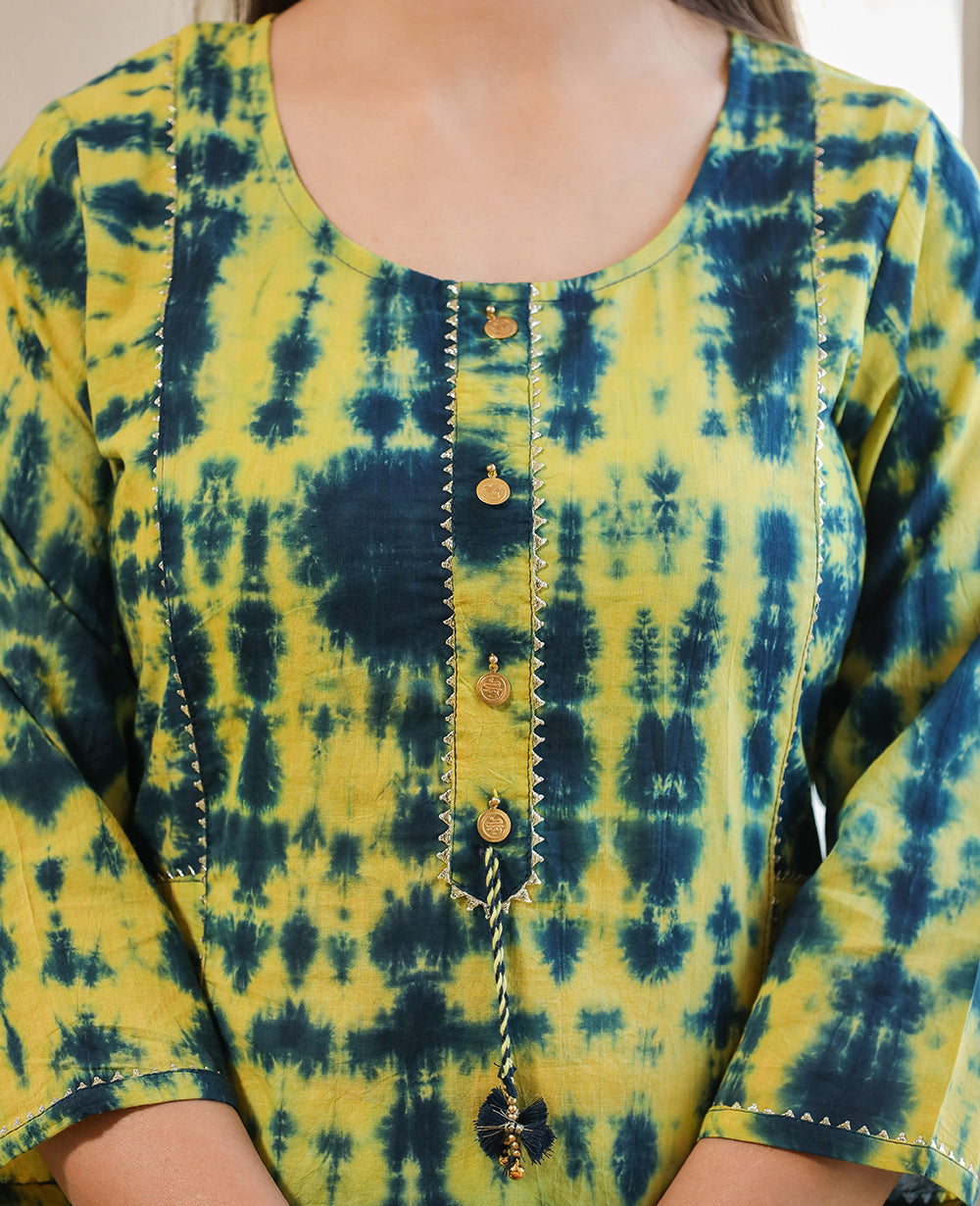 Kaajh Women's Green Shibori Tie Dye Cotton Casual Kurta | Grocsy