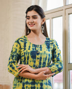 Kaajh Women's Green Shibori Tie Dye Cotton Casual Kurta | Grocsy