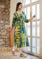 Kaajh Women's Green Shibori Tie Dye Cotton Casual Kurta | Grocsy