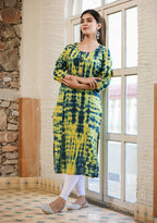 Kaajh Women's Green Shibori Tie Dye Cotton Casual Kurta | Grocsy