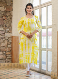 Kaajh Women's Yellow Shibori Tie Dye Cotton Casual Kurta | Grocsy