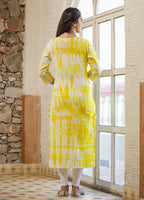Kaajh Women's Yellow Shibori Tie Dye Cotton Casual Kurta | Grocsy