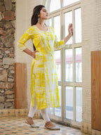 Kaajh Women's Yellow Shibori Tie Dye Cotton Casual Kurta | Grocsy