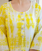 Kaajh Women's Yellow Shibori Tie Dye Cotton Casual Kurta | Grocsy