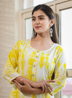 Kaajh Women's Yellow Shibori Tie Dye Cotton Casual Kurta | Grocsy