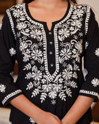 Kaajh Women's Black Lucknow Chikankari Kurta Set With Pant and Dupatta | Grocsy
