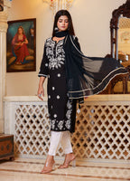 Kaajh Women's Black Lucknow Chikankari Kurta Set With Pant and Dupatta | Grocsy
