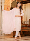 Kaajh Women's Peach Lucknow Chikankari Suit Set | Grocsy