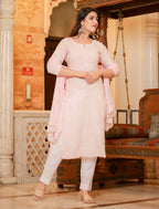Kaajh Women's Peach Lucknow Chikankari Suit Set | Grocsy